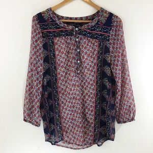 Lucky Brand Sheer Floral Button Down Blouse M